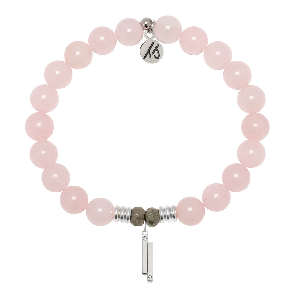 Rose Quartz Gemstone Bracelet with Stand by Me Sterling Silver Charm