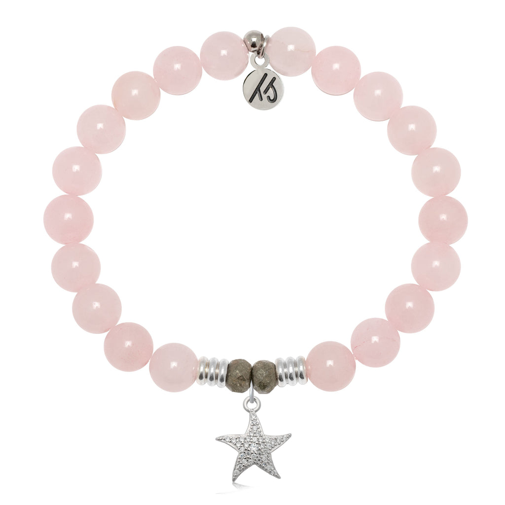 Rose Quartz Gemstone Bracelet with Starfish CZ Sterling Silver Charm