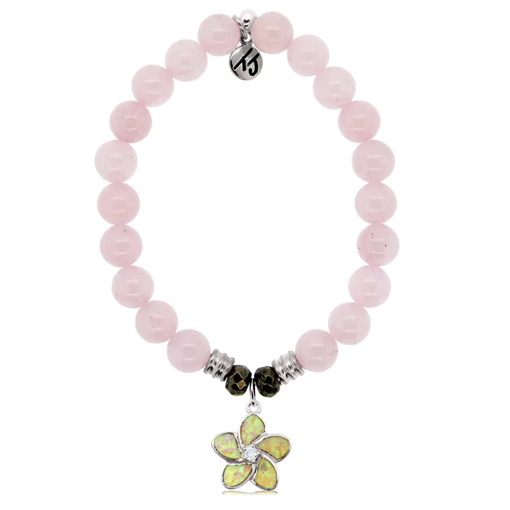 Rose Quartz Stone Bracelet with Flower of Positivity Sterling Silver Charm
