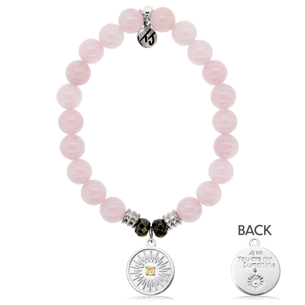 Rose Quartz Stone Bracelet with You are my Sunshine Sterling Silver Charm