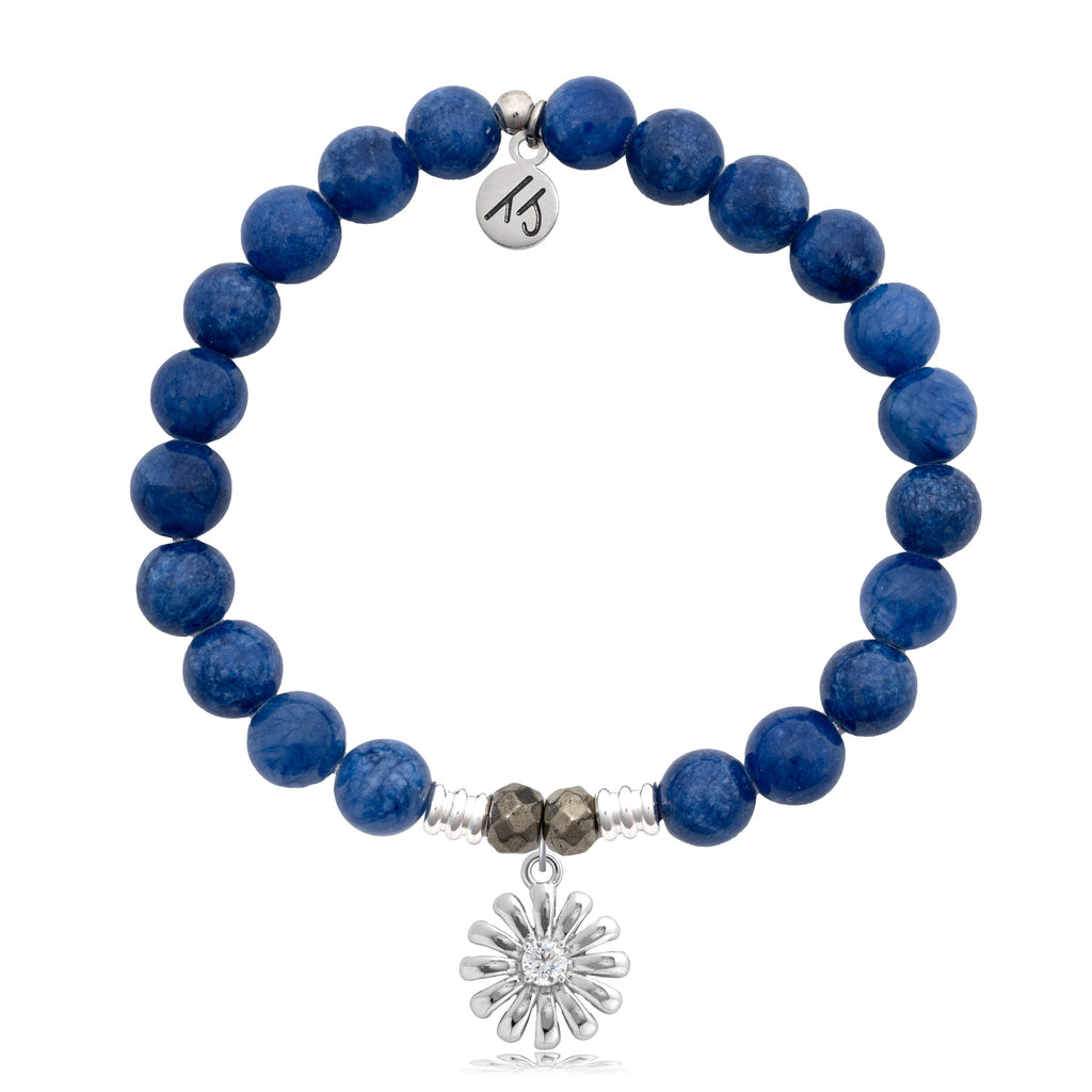 Royal Jade Stone Bracelet with Daisy Sterling Silver Charm