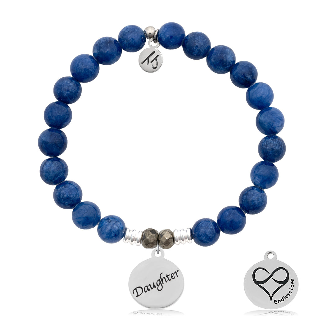 Royal Jade Stone Bracelet with Daughter Sterling Silver Charm
