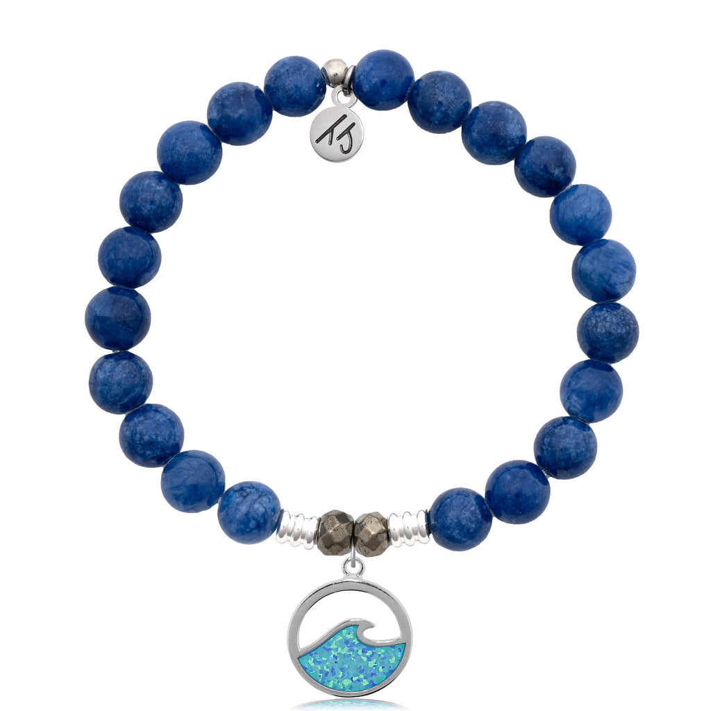 Royal Jade Stone Bracelet with Deep as the Ocean Sterling Silver Charm