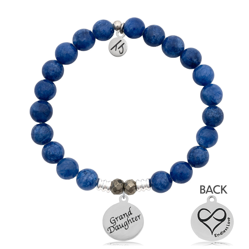 Royal Jade Stone Bracelet with Granddaughter Sterling Silver Charm