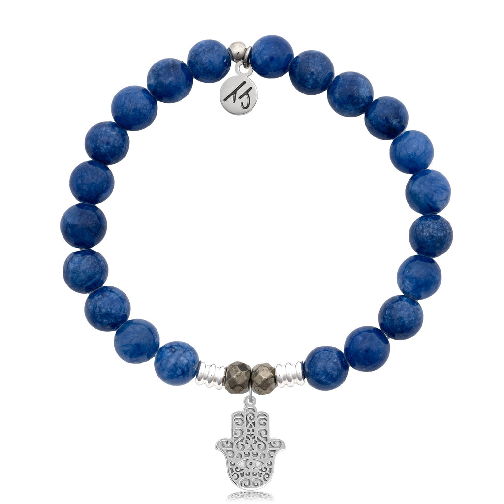 Royal Jade Stone Bracelet with Hamsa Sterling Silver Charm