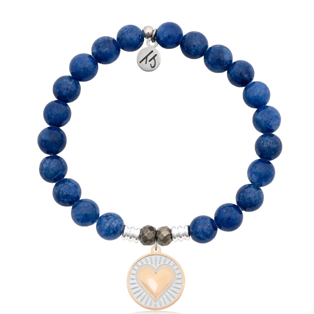 Royal Jade Stone Bracelet with Heart of Gold Sterling Silver Charm