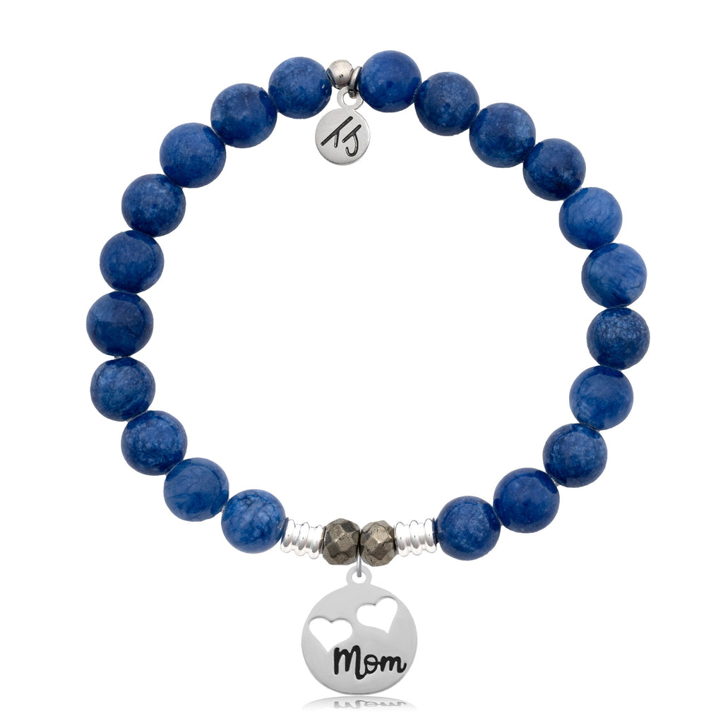 Royal Jade Stone Bracelet with Mom Hearts Sterling Silver Charm
