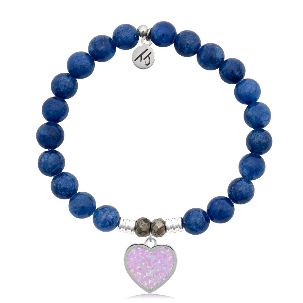 Royal Jade Stone Bracelet with Pink Opal Heart Sterling Silver Charm