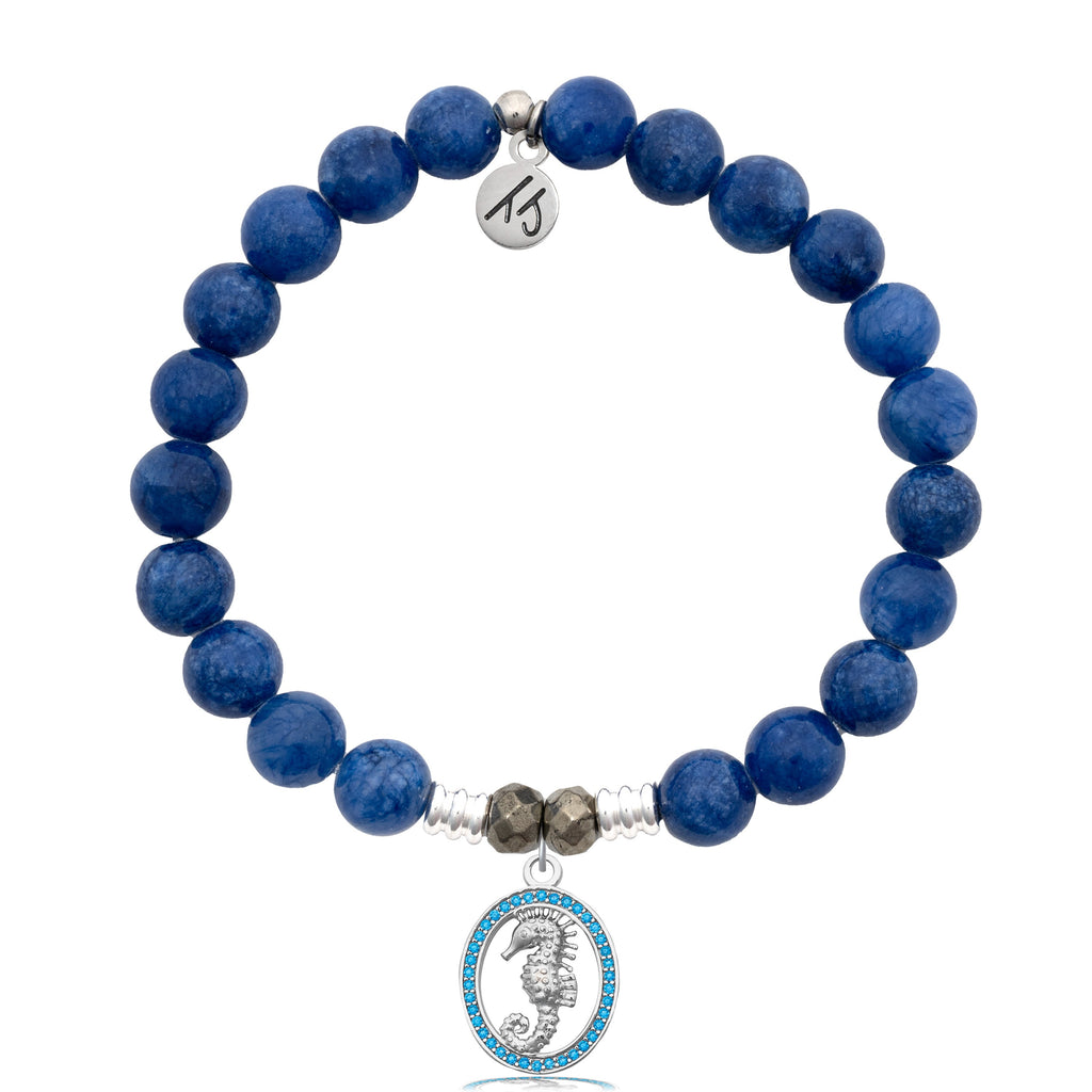 Royal Jade Stone Bracelet with Seahorse Sterling Silver Charm