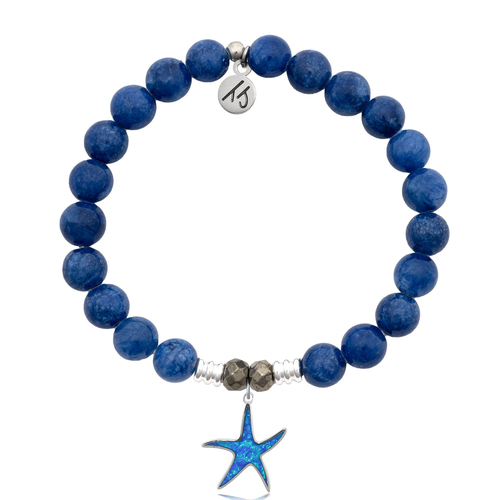 Royal Jade Stone Bracelet with Star of the Sea Sterling Silver Charm