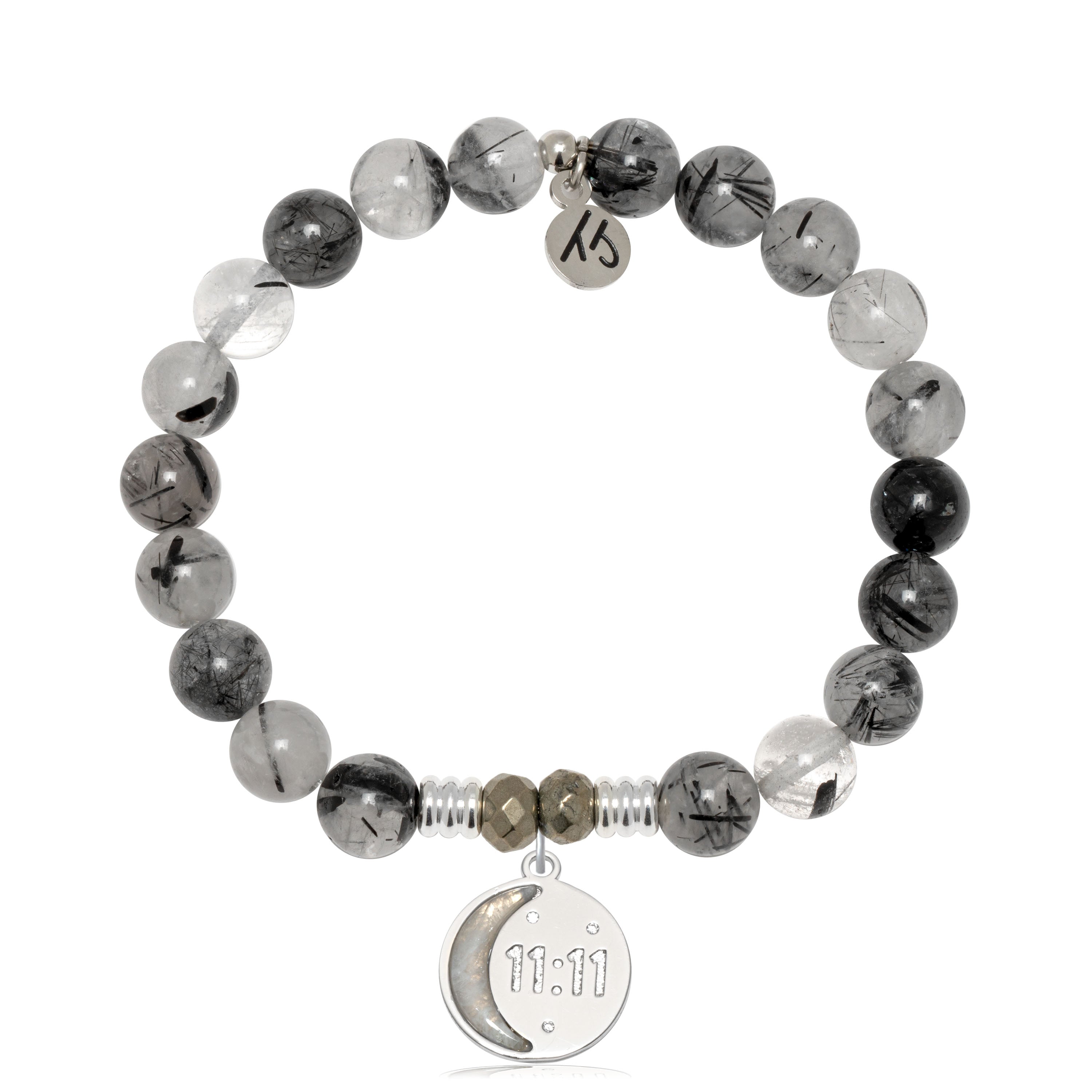 Rutilated Quartz Gemstone Bracelet with 11:11 Sterling Silver Charm