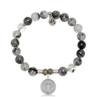 Rutilated Quartz Gemstone Bracelet with Anchor Sterling Silver Charm