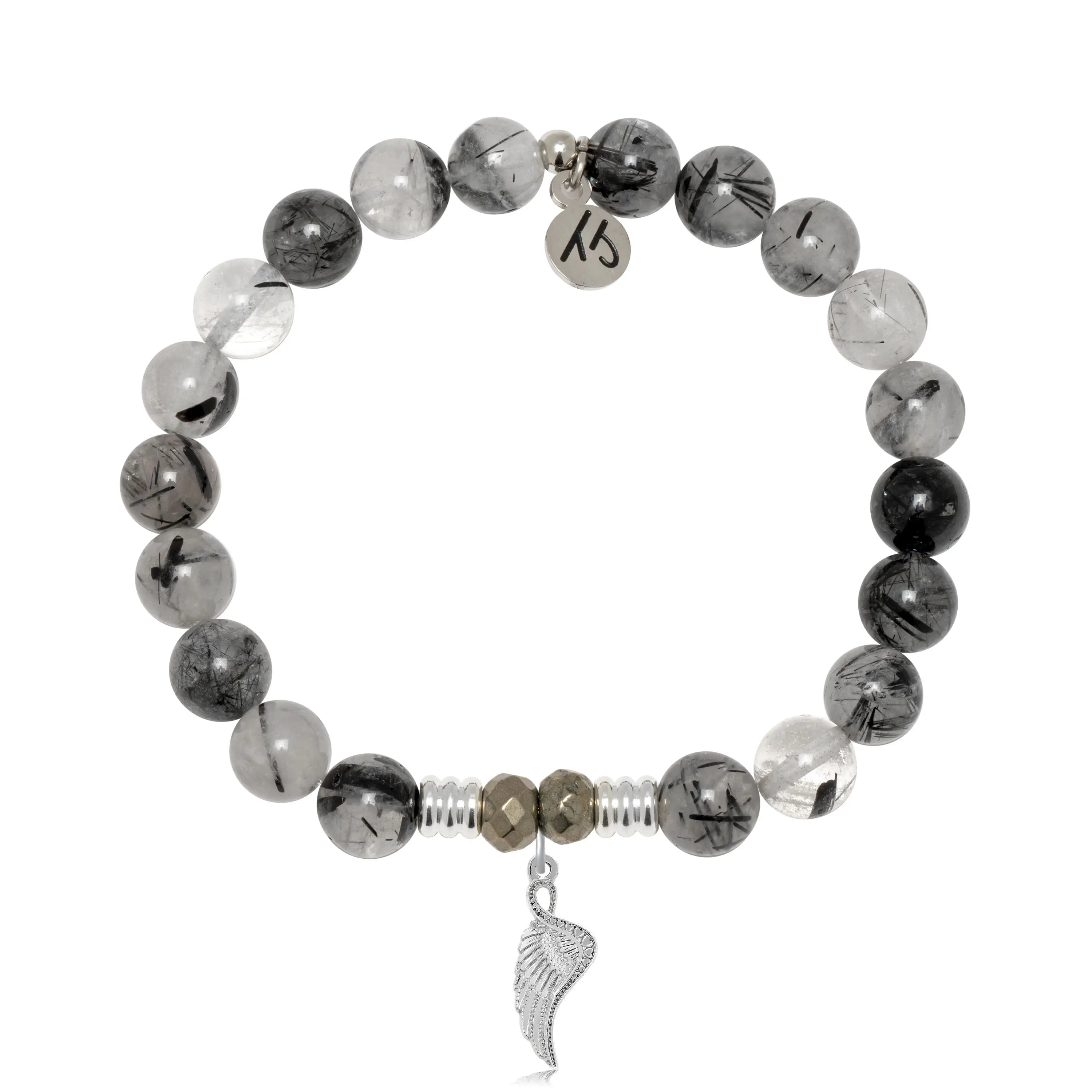 Rutilated Quartz Gemstone Bracelet with Angel Blessings Sterling Silver Charm