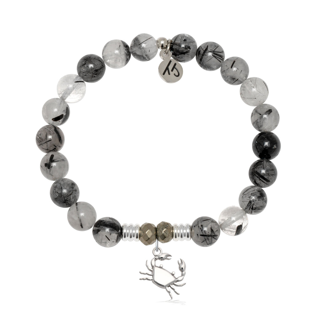 Rutilated Quartz Gemstone Bracelet with Crab Sterling Silver Charm