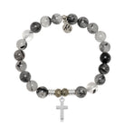 Rutilated Quartz Gemstone Bracelet with Cross Sterling Silver Charm