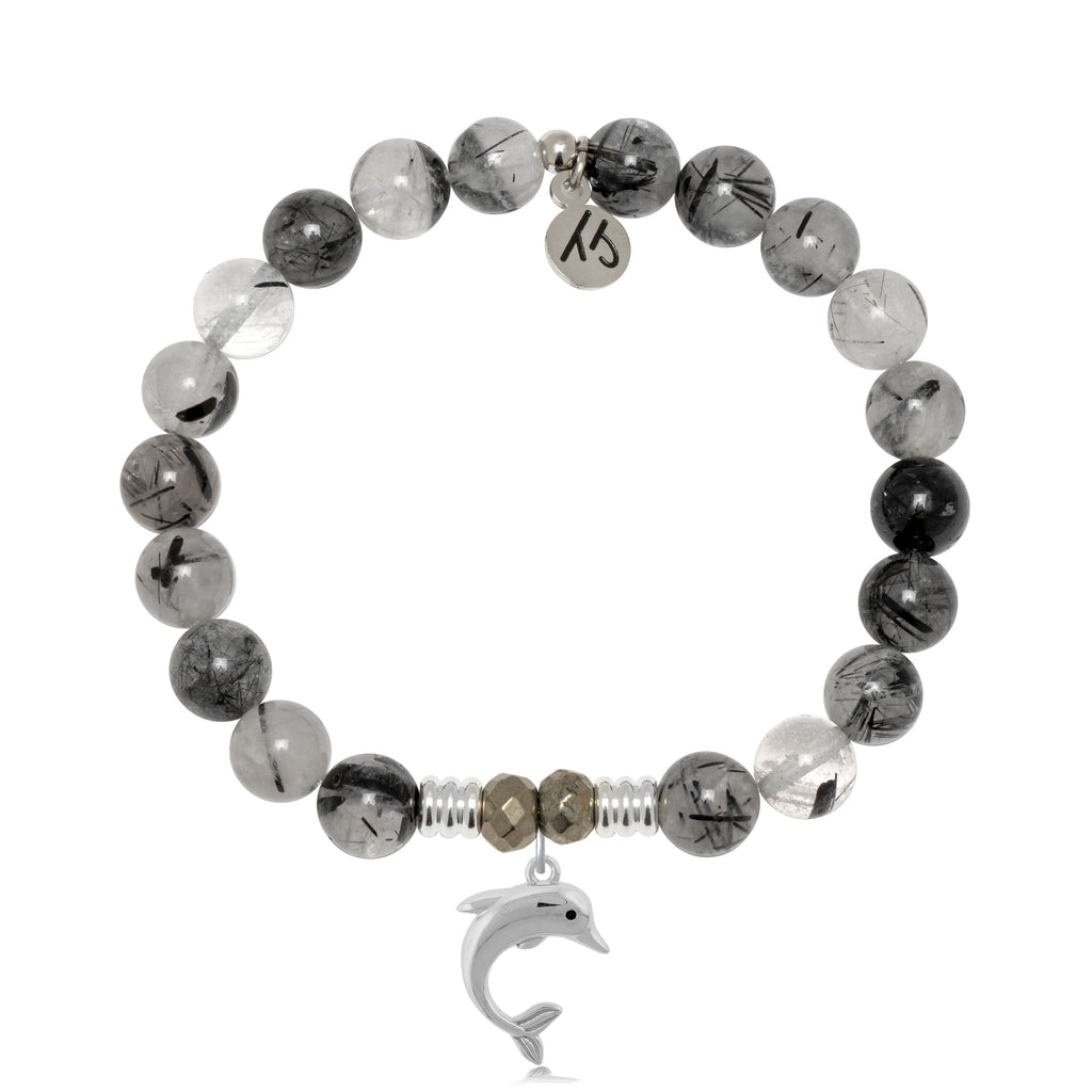 Rutilated Quartz Gemstone Bracelet with Dolphin Sterling Silver Charm