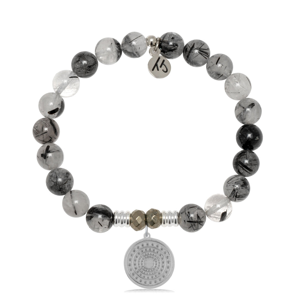 Rutilated Quartz Gemstone Bracelet with Family Circle Sterling Silver Charm