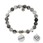 Rutilated Quartz Gemstone Bracelet with Friend Sterling Silver Charm