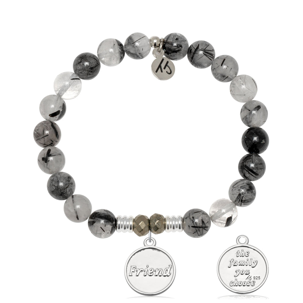 Rutilated Quartz Gemstone Bracelet with Friend the Family Sterling Silver Charm