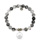 Rutilated Quartz Gemstone Bracelet with Hammered Waves Sterling Silver Charm