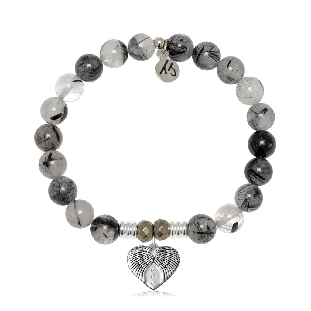 Rutilated Quartz Gemstone Bracelet with Heart of Angels Sterling Silver Charm
