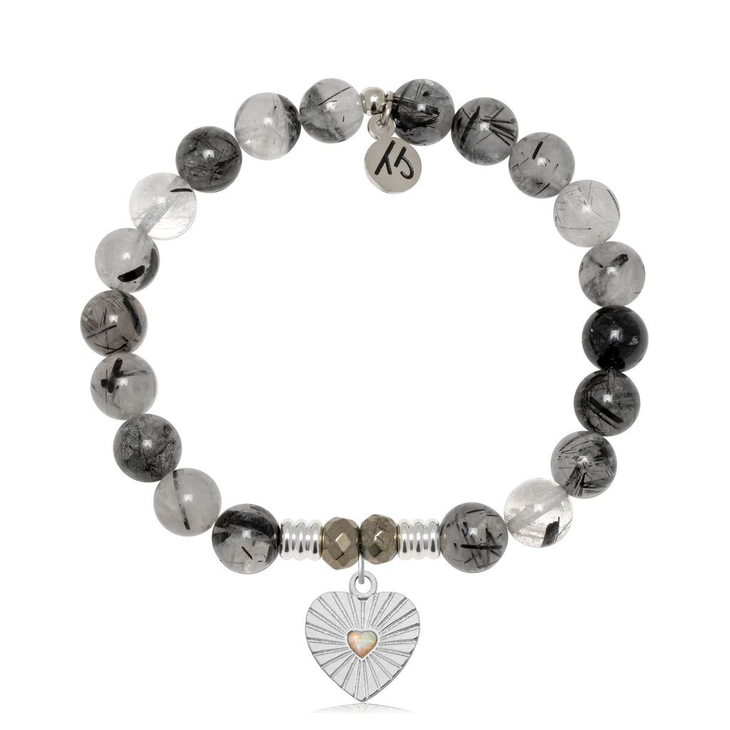 Rutilated Quartz Gemstone Bracelet with Heart Sterling Silver Charm