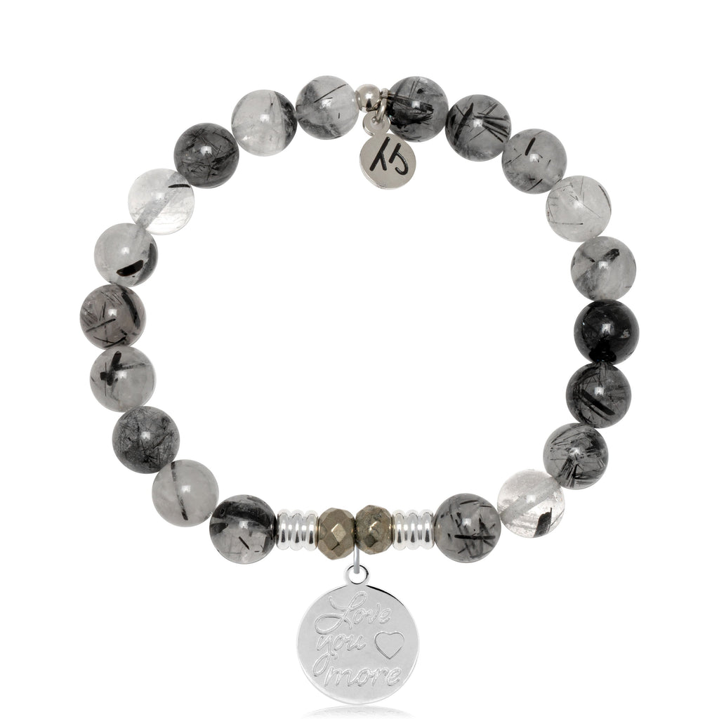 Rutilated Quartz Gemstone Bracelet with Love You More Sterling Silver Charm
