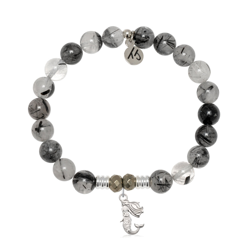 Rutilated Quartz Gemstone Bracelet with Mermaid Cutout Sterling Silver Charm