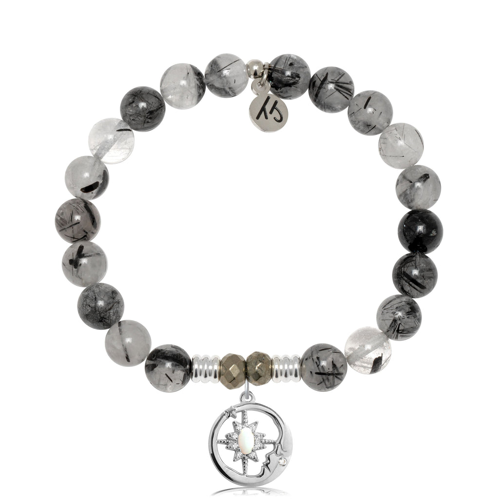 Rutilated Quartz Gemstone Bracelet with Moonlight Sterling Silver Charm
