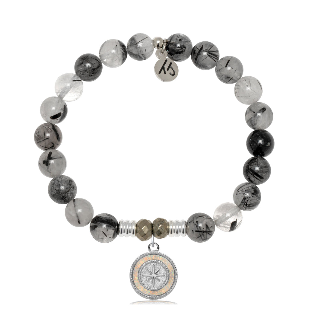 Rutilated Quartz Gemstone Bracelet with North Star Sterling Silver Charm