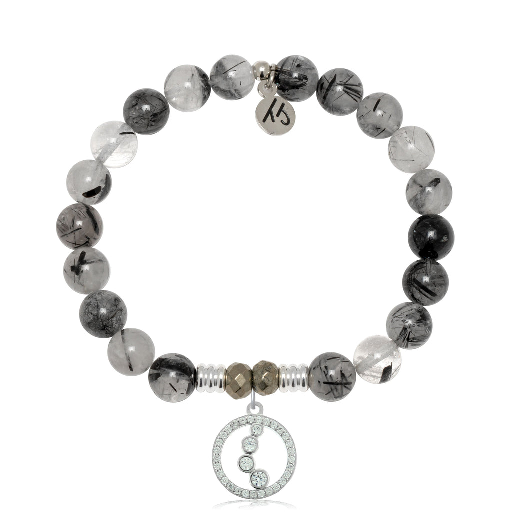 Rutilated Quartz Gemstone Bracelet with One Step at A Time Sterling Silver Charm