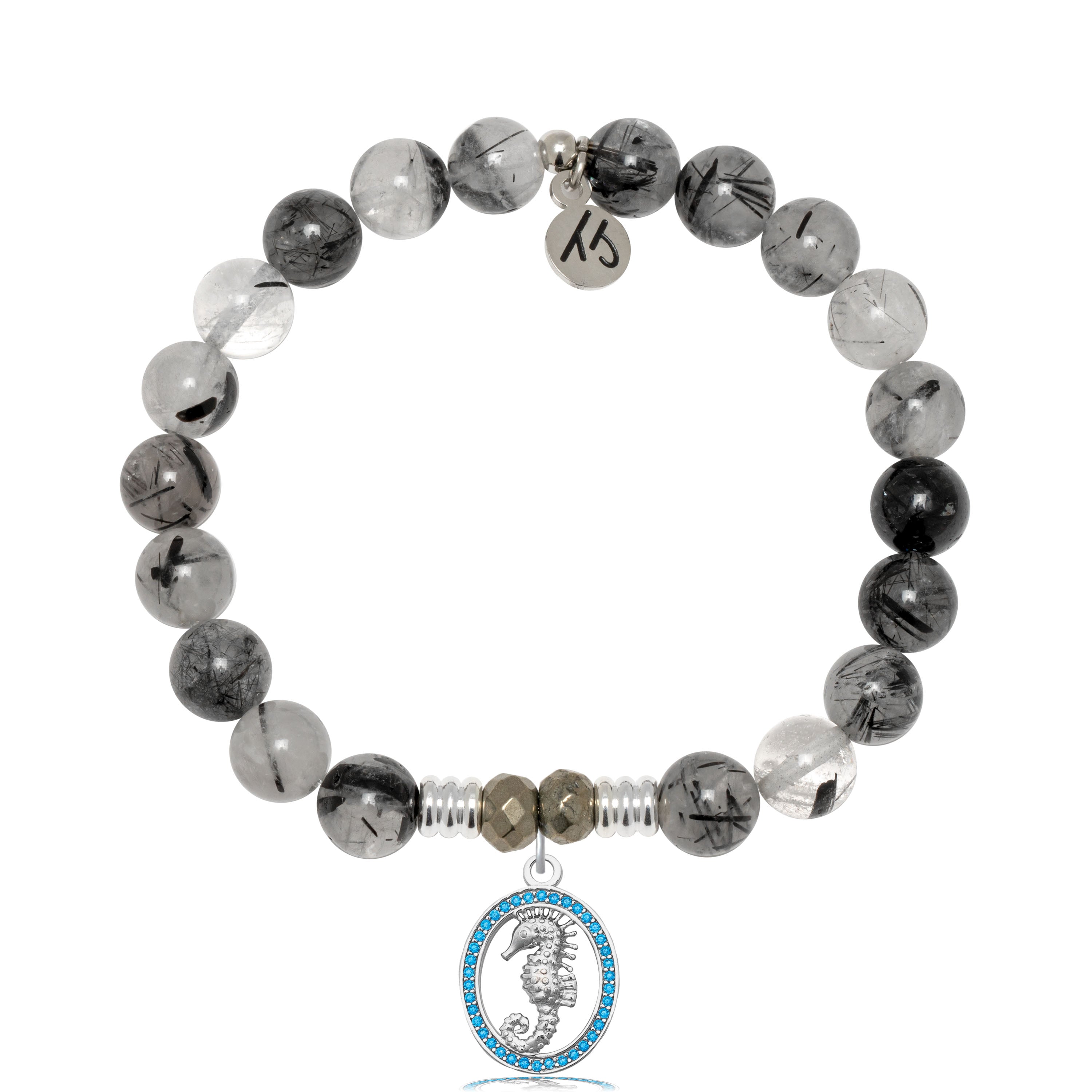 Rutilated Quartz Gemstone Bracelet with Seahorse Sterling Silver Charm