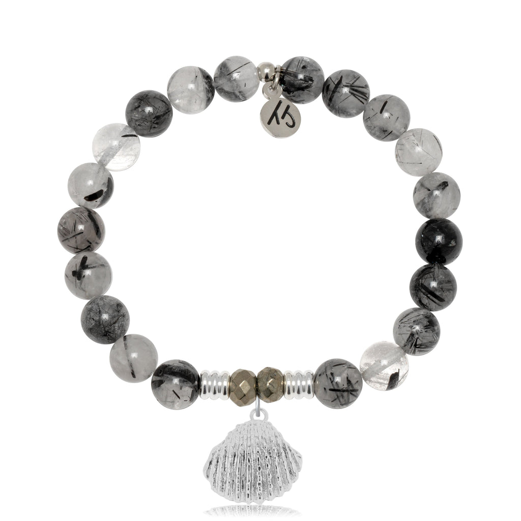Rutilated Quartz Gemstone Bracelet with Seashell Sterling Silver Charm