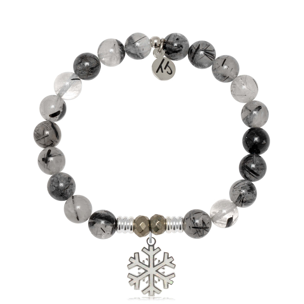 Rutilated Quartz Gemstone Bracelet with Snowflake Opal Sterling Silver Charm