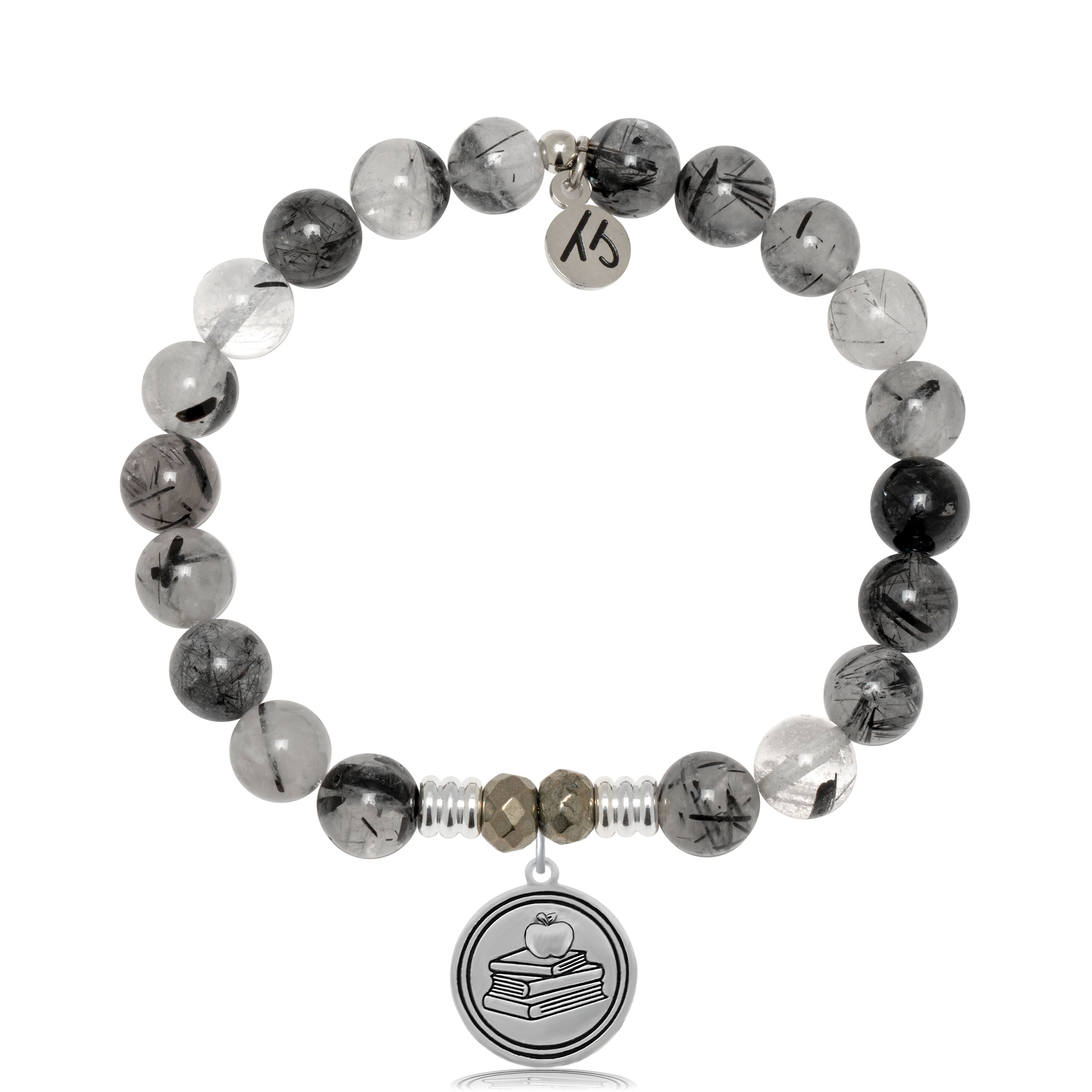Rutilated Quartz Gemstone Bracelet with Teacher Sterling Silver Charm