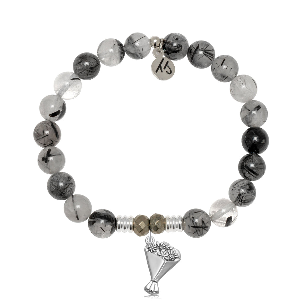 Rutilated Quartz Gemstone Bracelet with Thinking of You Sterling Silver Charm