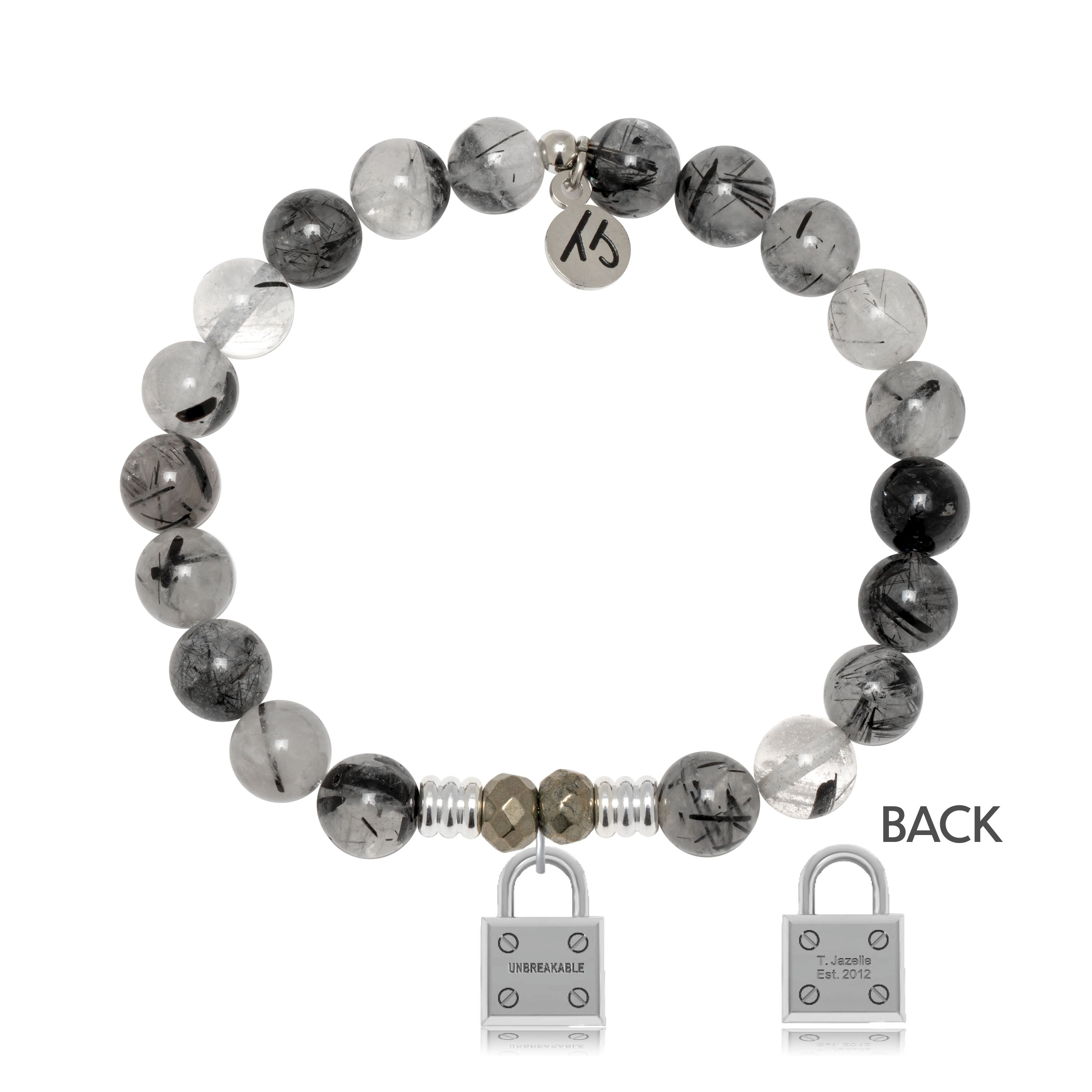 Rutilated Quartz Gemstone Bracelet with Unbreakable Sterling Silver Charm