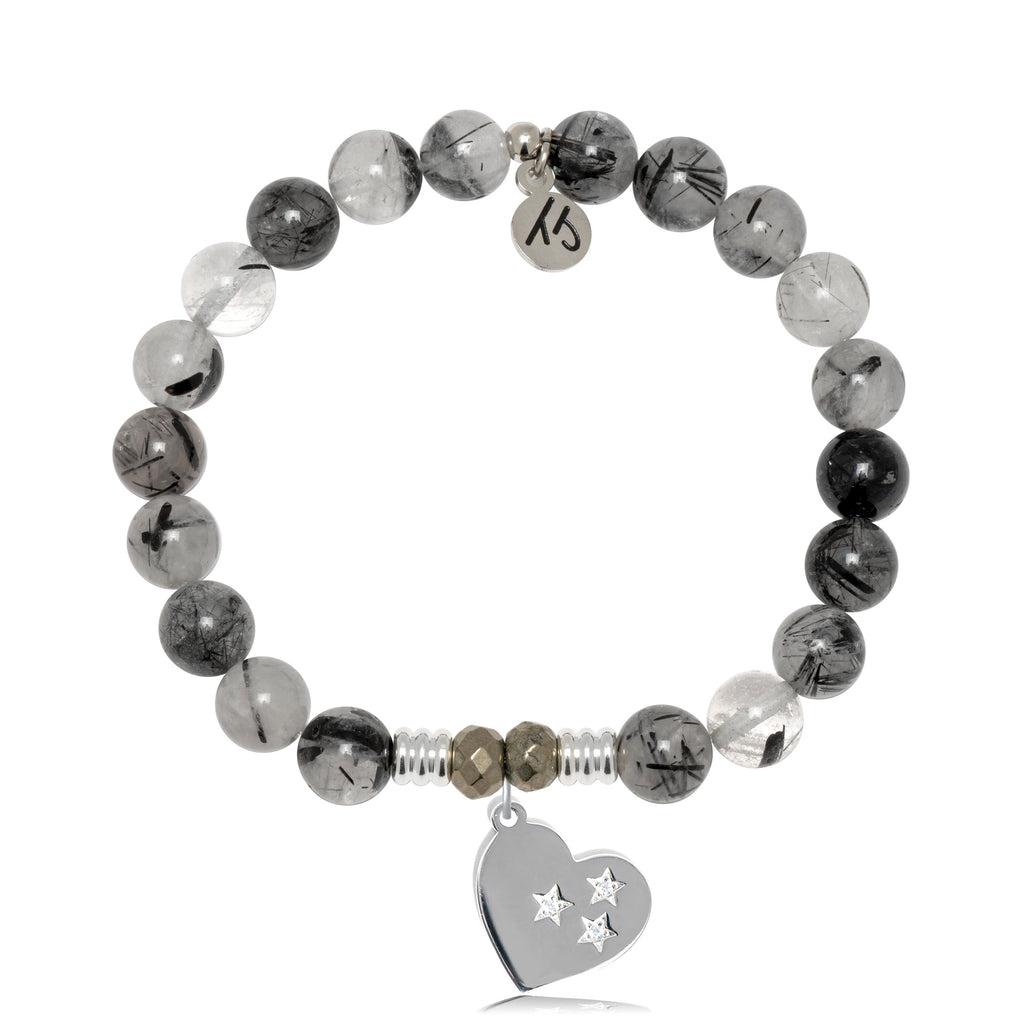 Rutilated Quartz Gemstone Bracelet with Wishing Heart Sterling Silver Charm