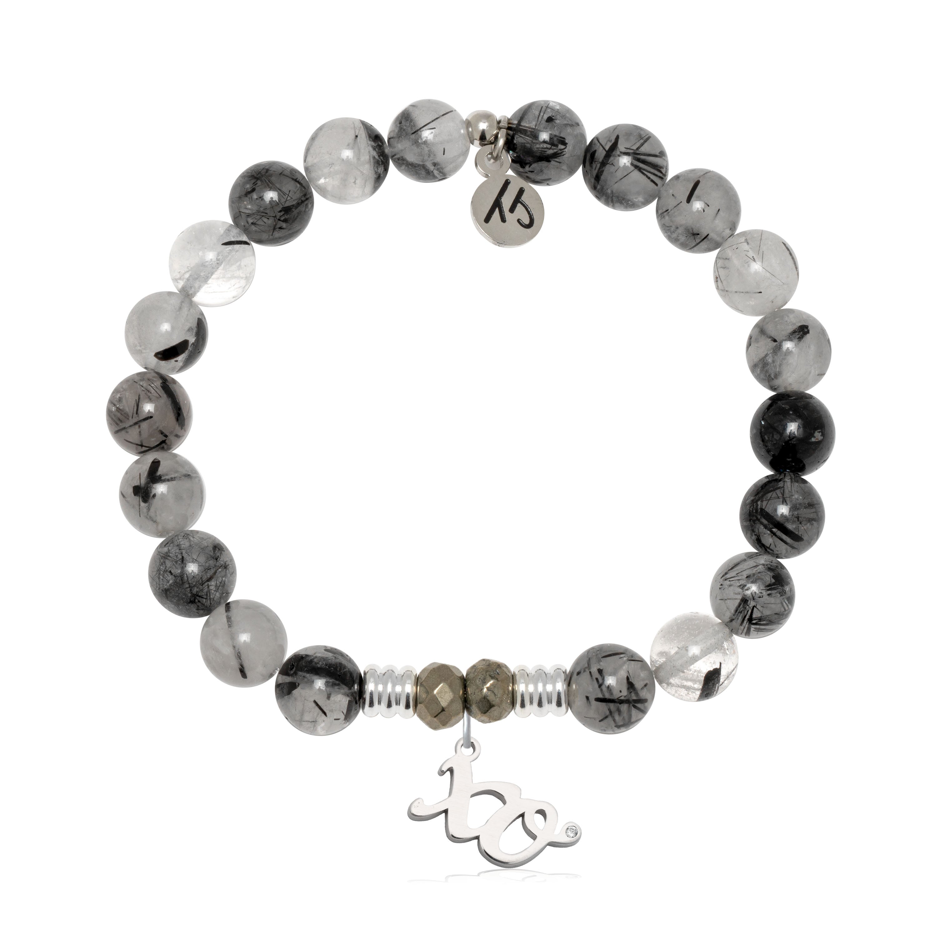 Rutilated Quartz Gemstone Bracelet with XO Sterling Silver Charm