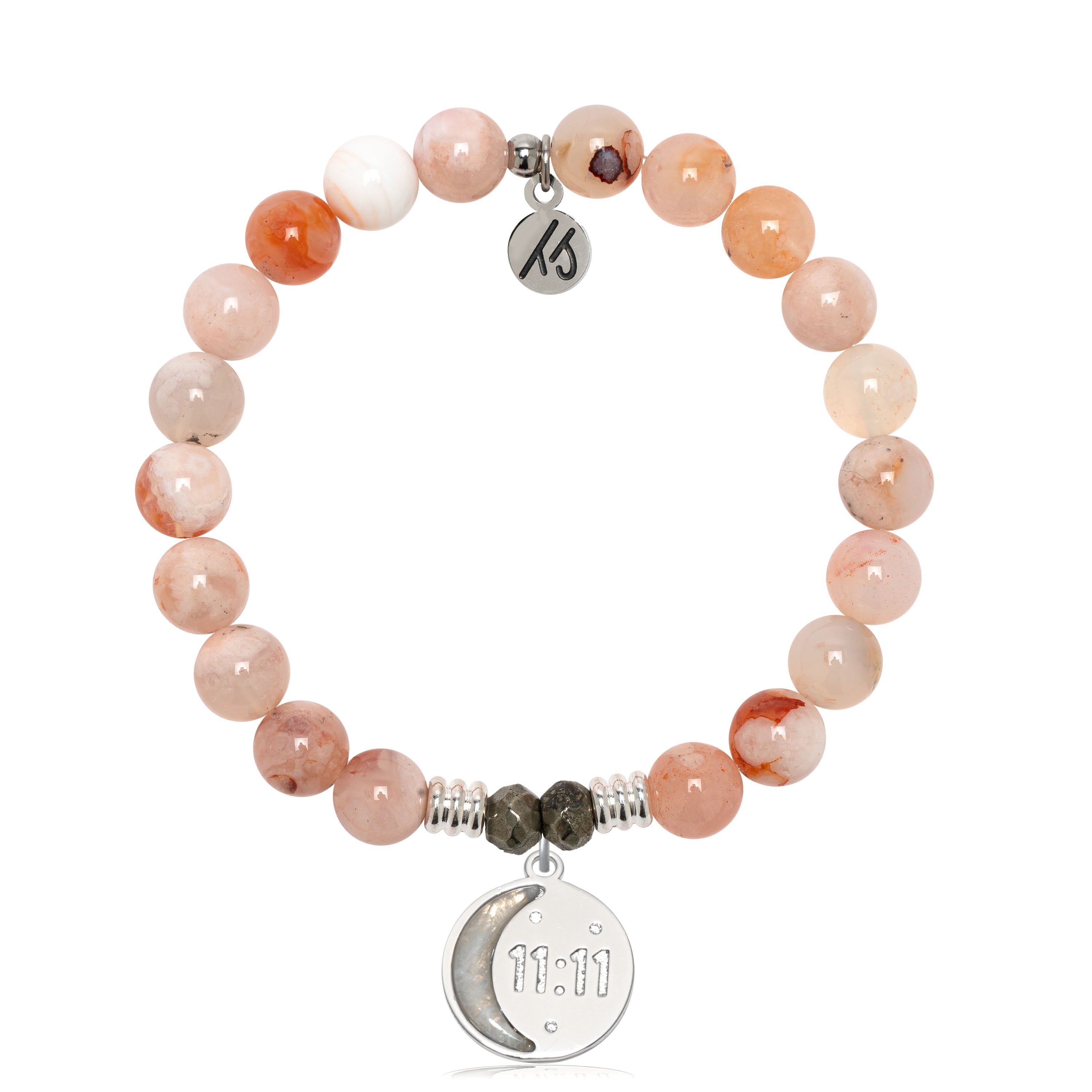 Sakura Agate Gemstone Bracelet with 11:11 Sterling Silver Charm