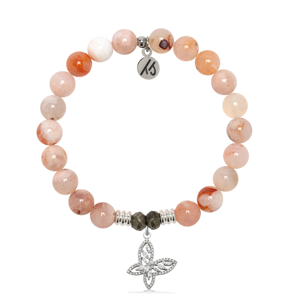 Sakura Agate Gemstone Bracelet with Butterfly CZ Sterling Silver Charm