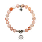 Sakura Agate Gemstone Bracelet with Captain Wheel Sterling Silver Charm
