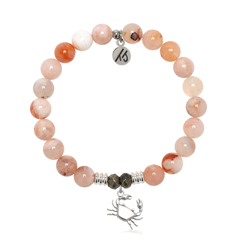 Sakura Agate Gemstone Bracelet with Crab Sterling Silver Charm