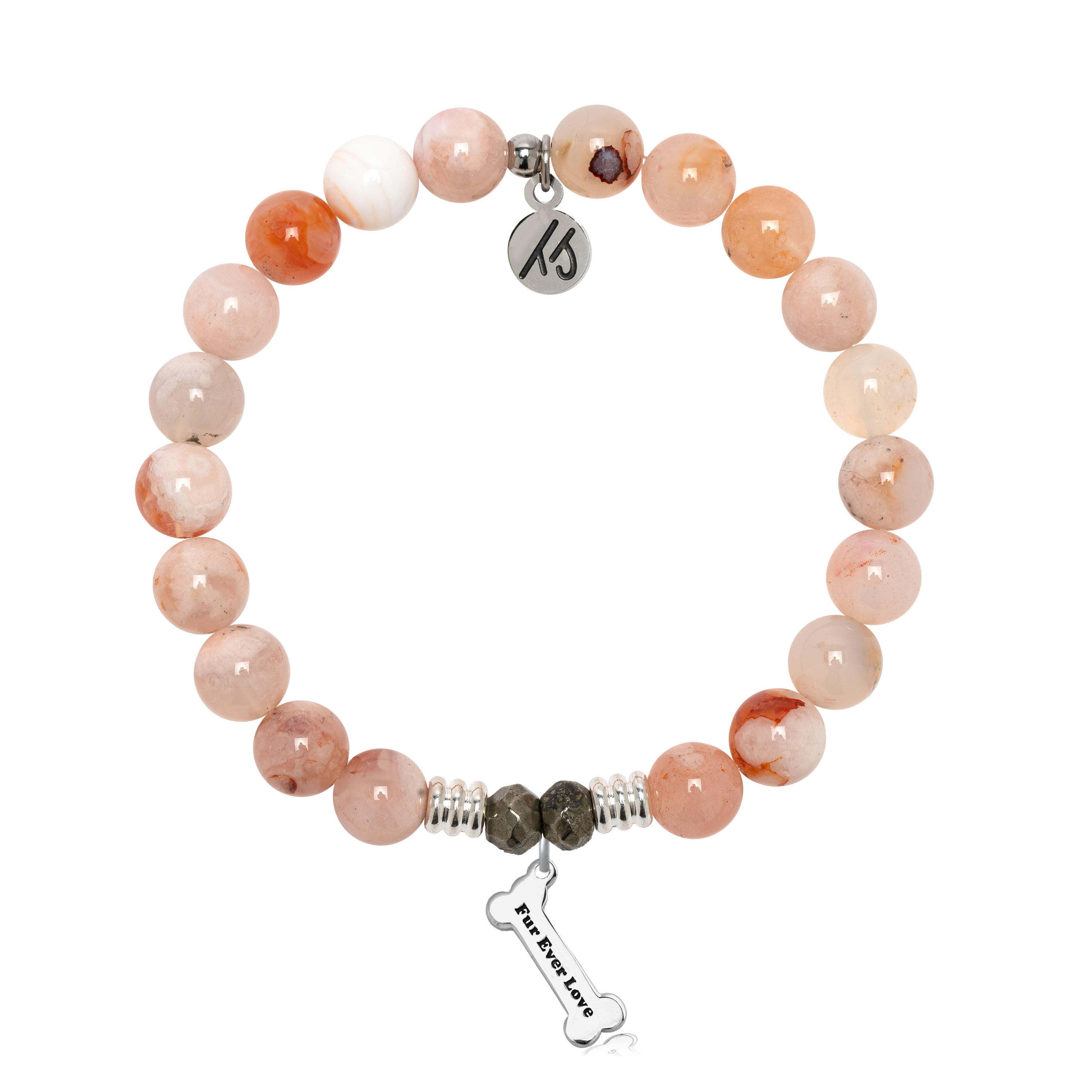 Sakura Agate Gemstone Bracelet with Fur Ever Love Sterling Silver Charm
