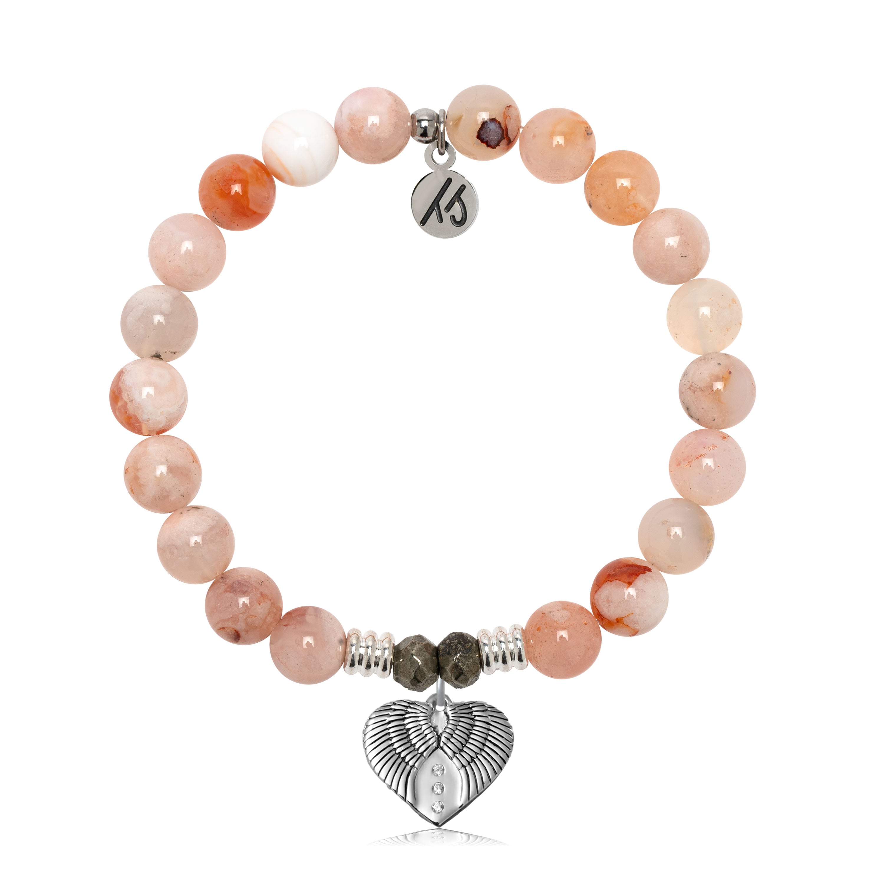Sakura Agate Gemstone Bracelet with Heart of Angels Sterling Silver Charm