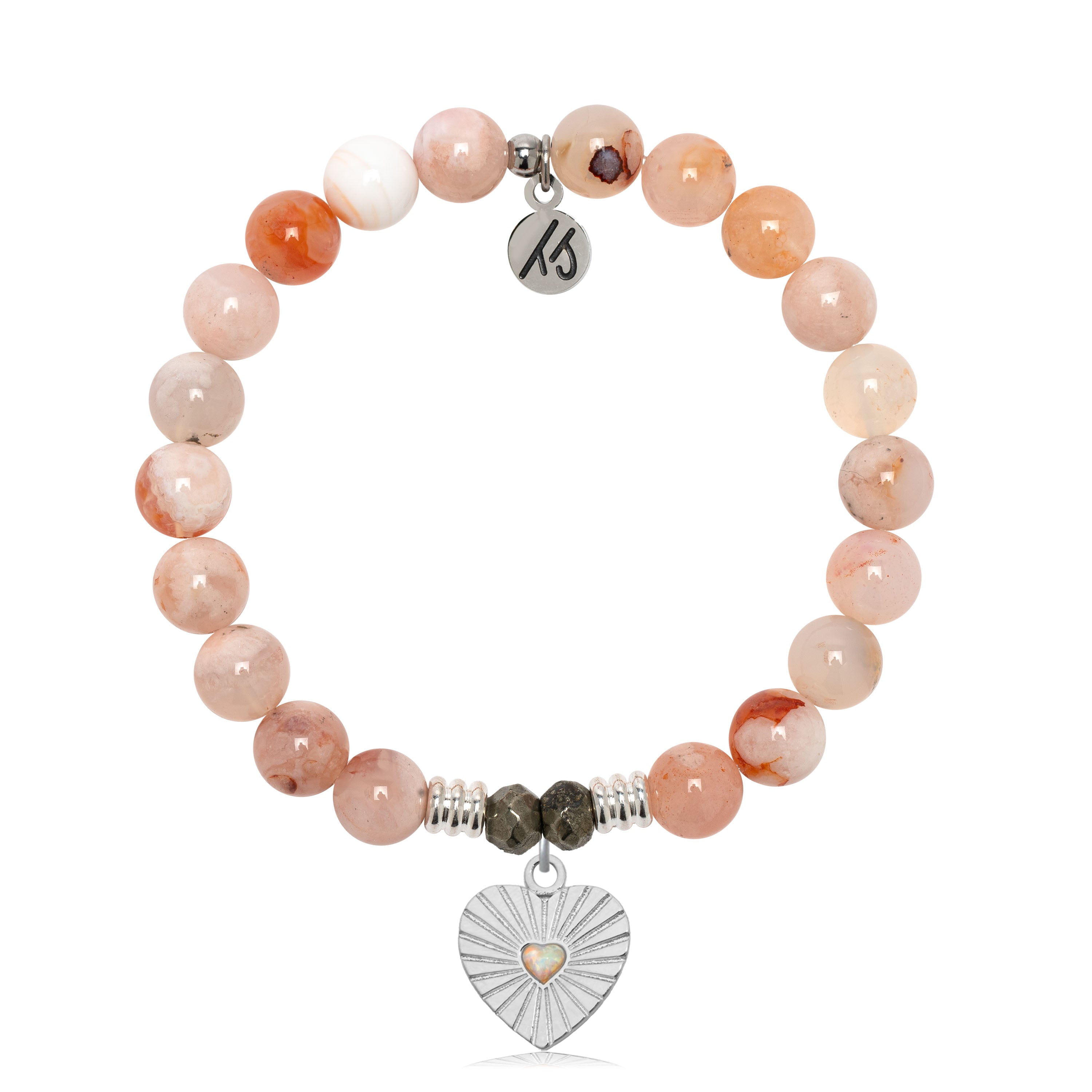 Sakura Agate Gemstone Bracelet with Heart Sterling Silver Charm
