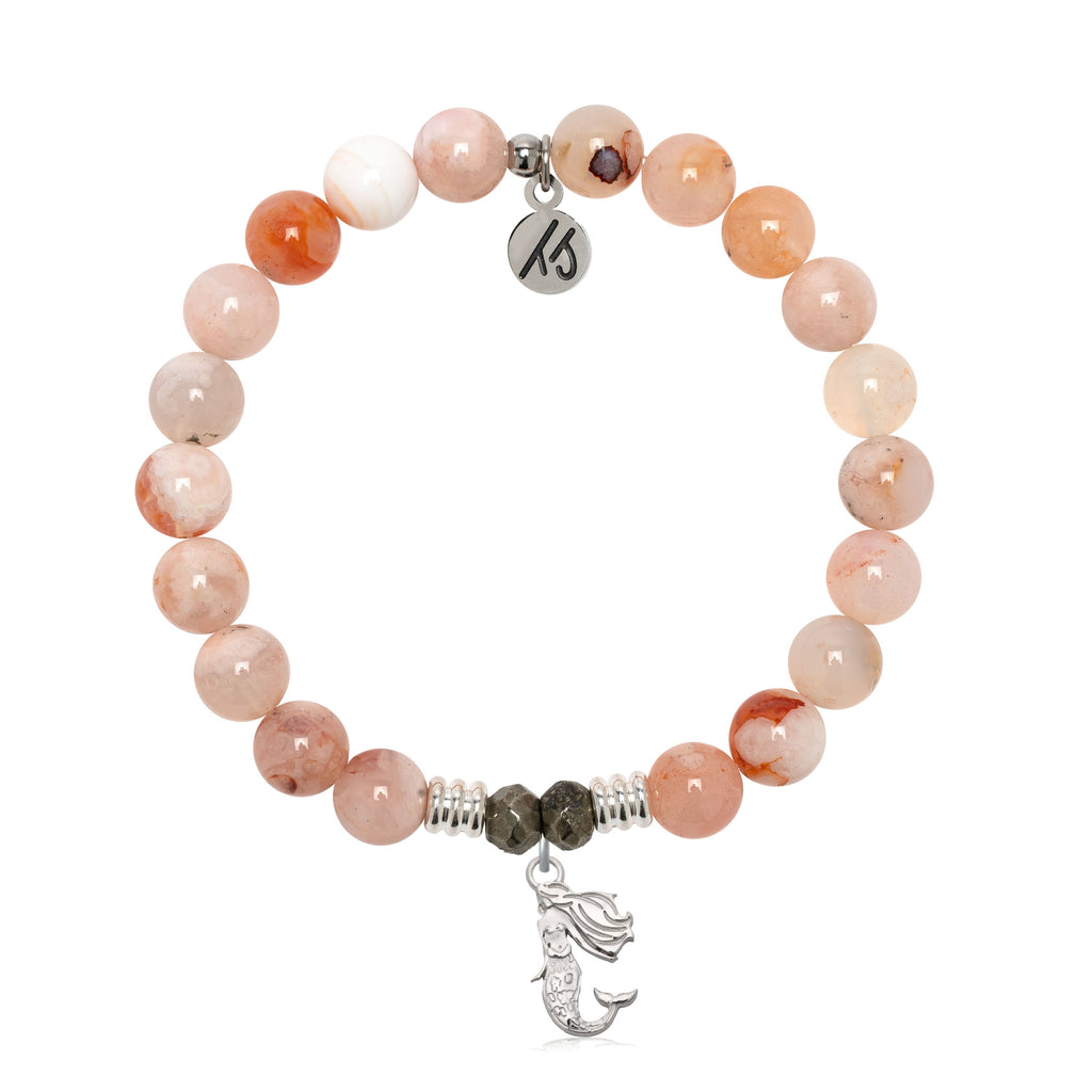 Sakura Agate Gemstone Bracelet with Mermaid Cutout Sterling Silver Charm