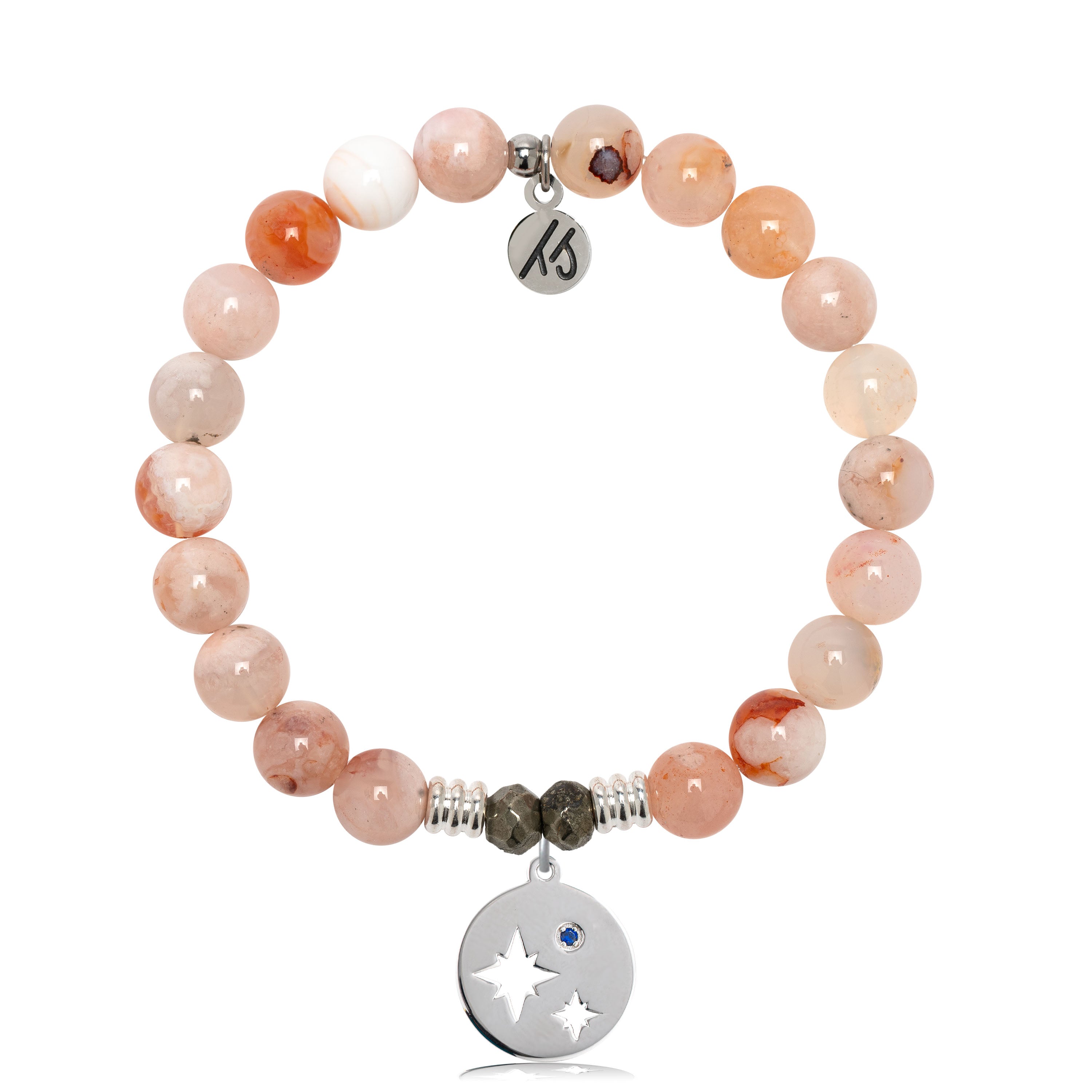 Sakura Agate Gemstone Bracelet with Mother Son Sterling Silver Charm