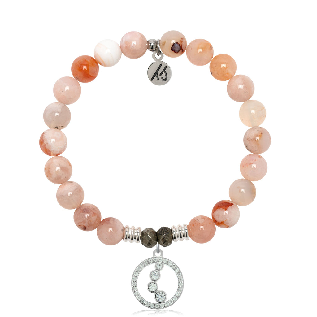 Sakura Agate Gemstone Bracelet with One Step at a Time Sterling Silver Charm