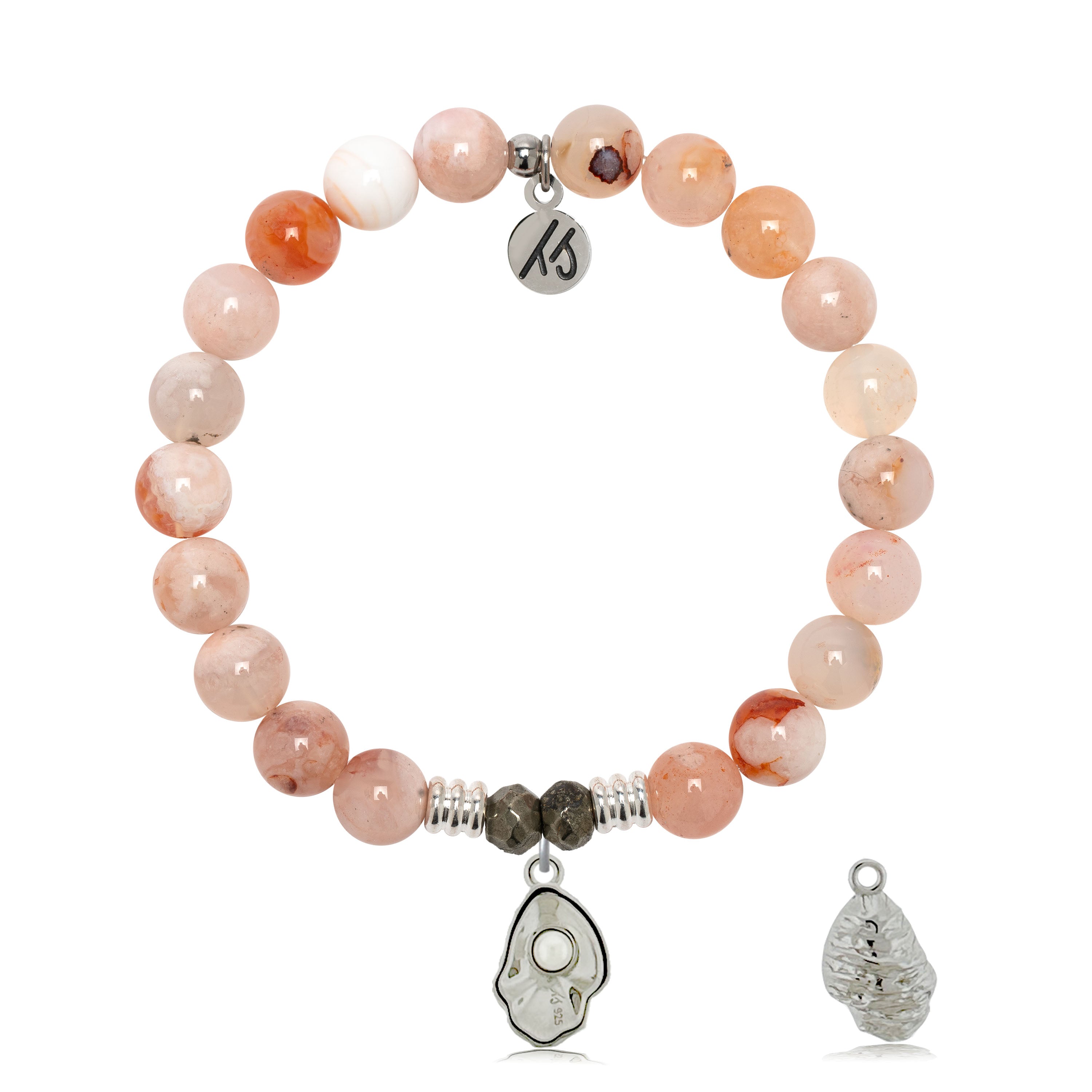 Sakura Agate Gemstone Bracelet with Oyster Sterling Silver Charm